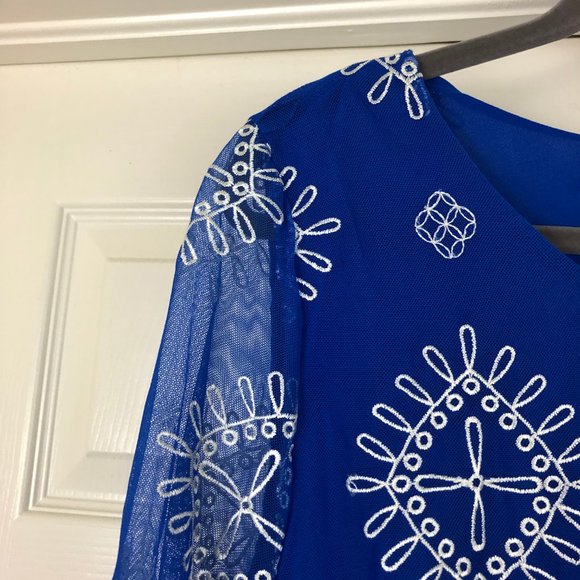 Alfani Blue and White Embroidered Blouse - Picture 4 of 13